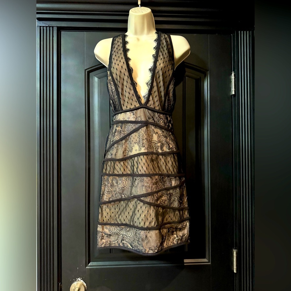 NWT Black Lace Overlay Open Back Dress